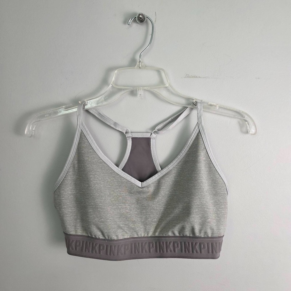 PINK Victoria's Secret Ultimate Sports Bra L Large B 85 Gray Logo Crop Racerback